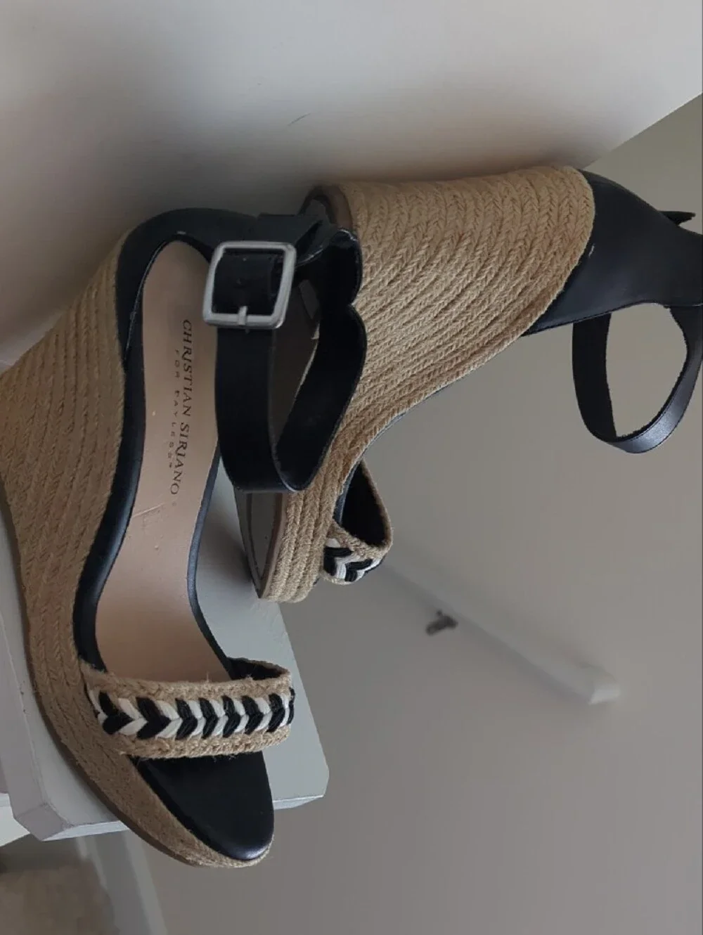 Christian Siriano Black and Natural Espadrille Wedge Sandals